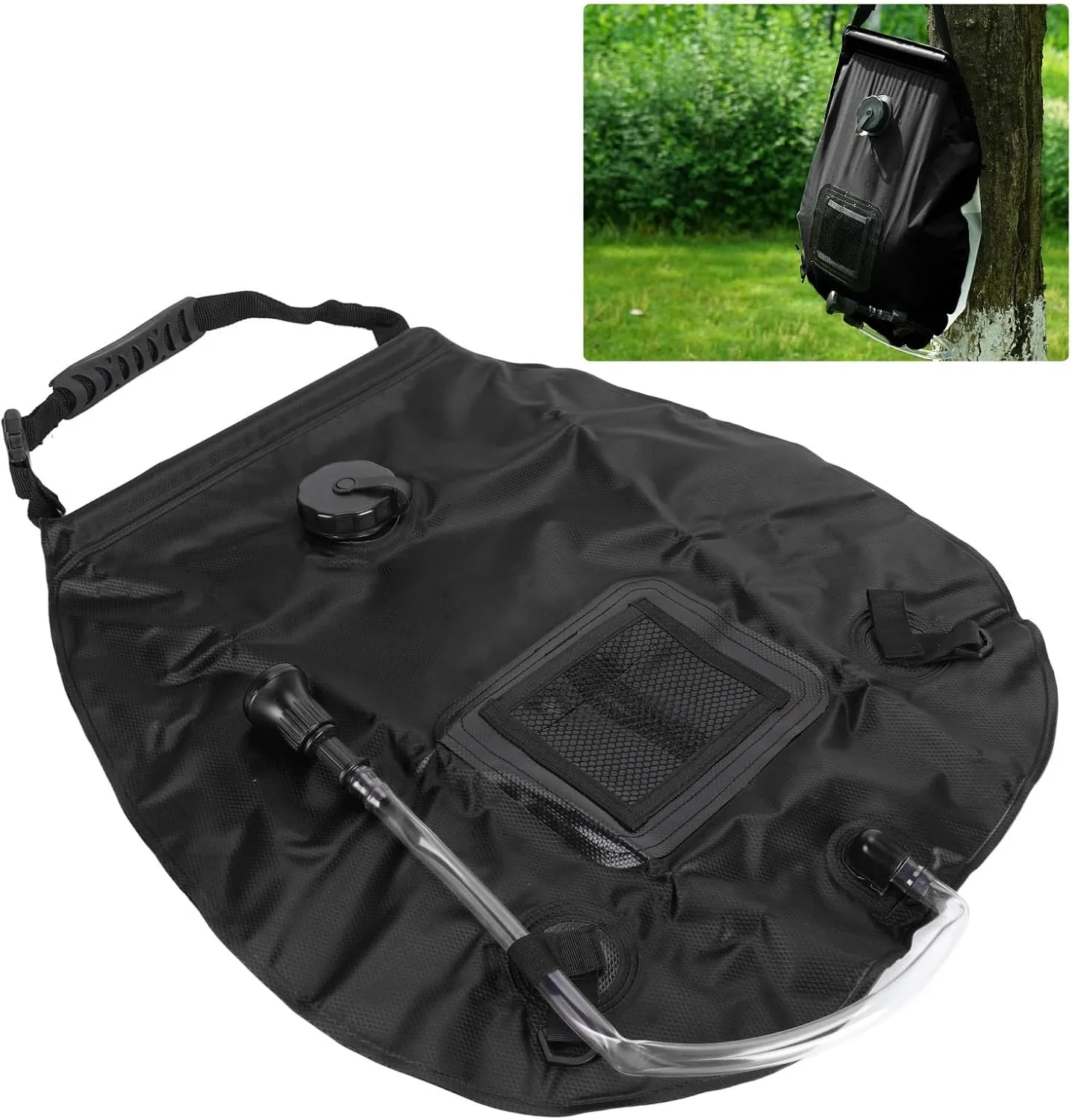Solar Shower Bag with Handle, Portable Shower Bag Solar Heating for Outdoor Camping Hiking Beach, Back Thermometer Included (Red)(Black)