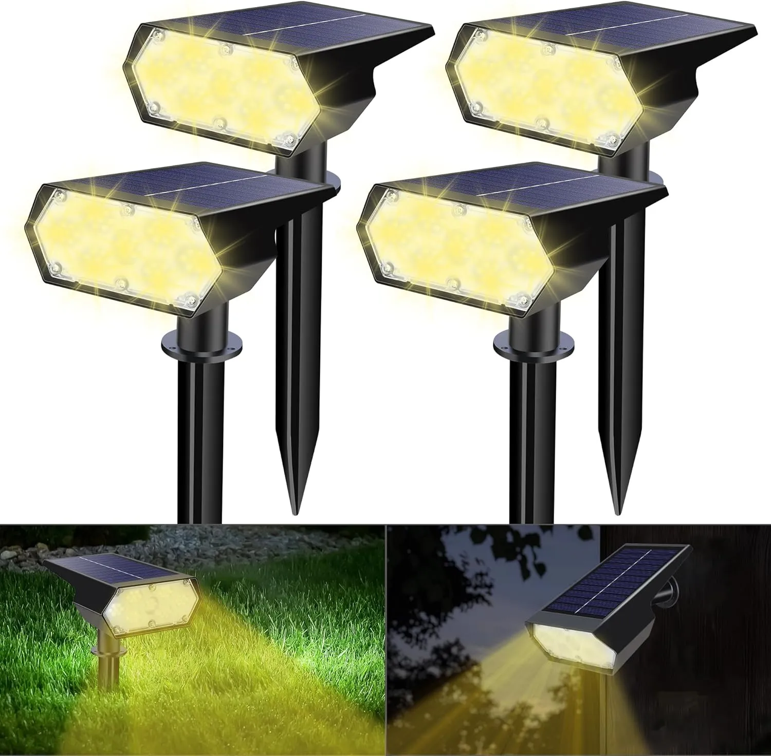 Solar Spot Light Outdoor, 49 LED Lights for Outside, 2 Modes Solar Powered Spotlights, Waterproof Pathway Light for Garden Yard Walkway Driveway Landscape Decorations (4 Pack-Warm White)
