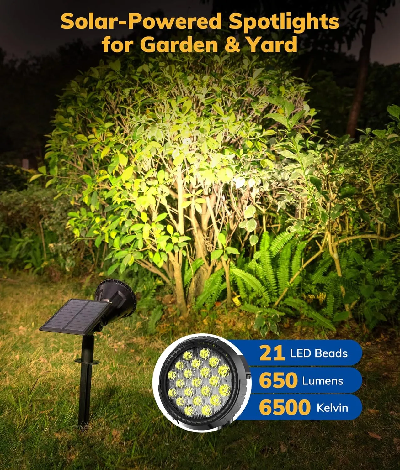 Solar Spot Lights for Outside, 21 LED Outdoor Solar Lights for Yard, 4 Pack Solar Spotlights Waterproof Auto On/Off for Landscape, Wall, Garden, Pool, Tree, Pathway and Driveway(White)