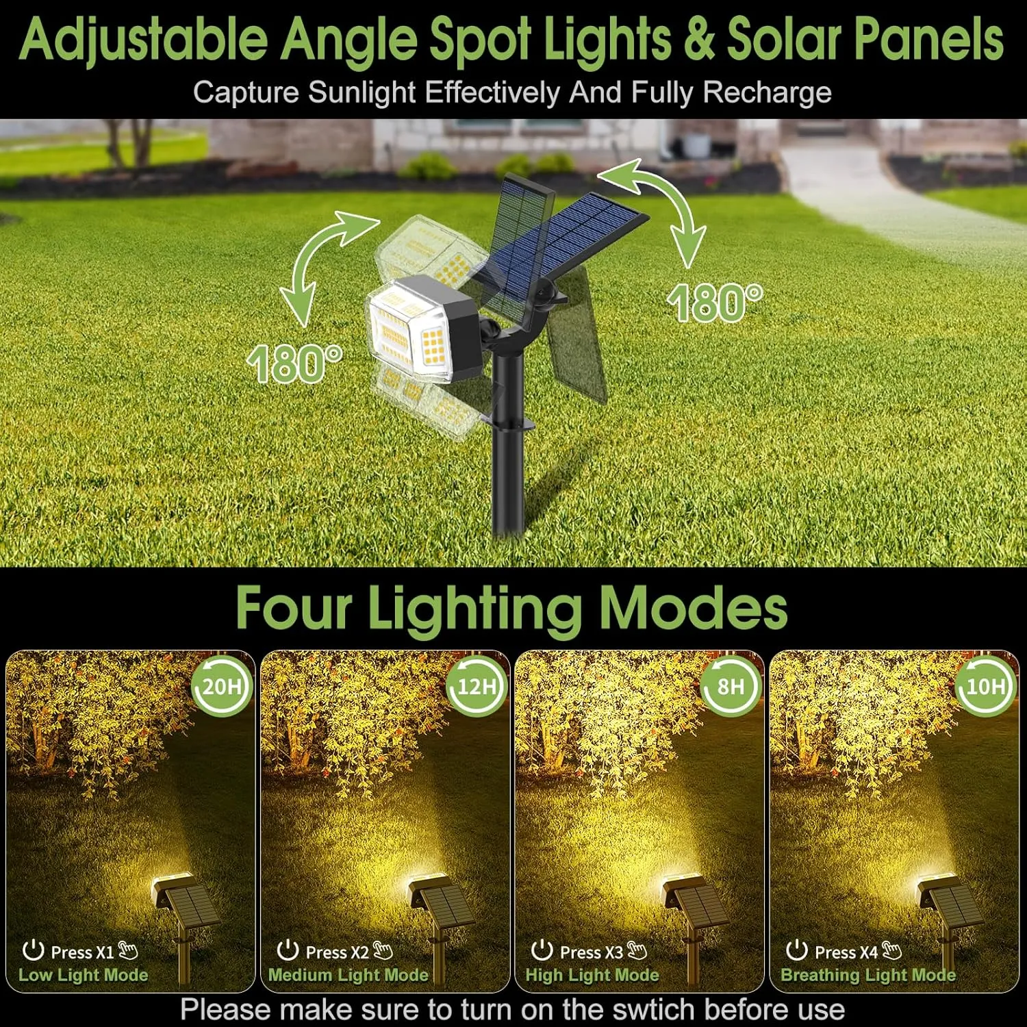 Solar Spot Lights Outdoor, 102 LED Solar Garden Yard Spotlight Waterproof Landscape Flood Powered Lights with Adjustable Light & Panel, 4 Lighting Modes for Pathway Driveway, 4 Pack(Warm White)