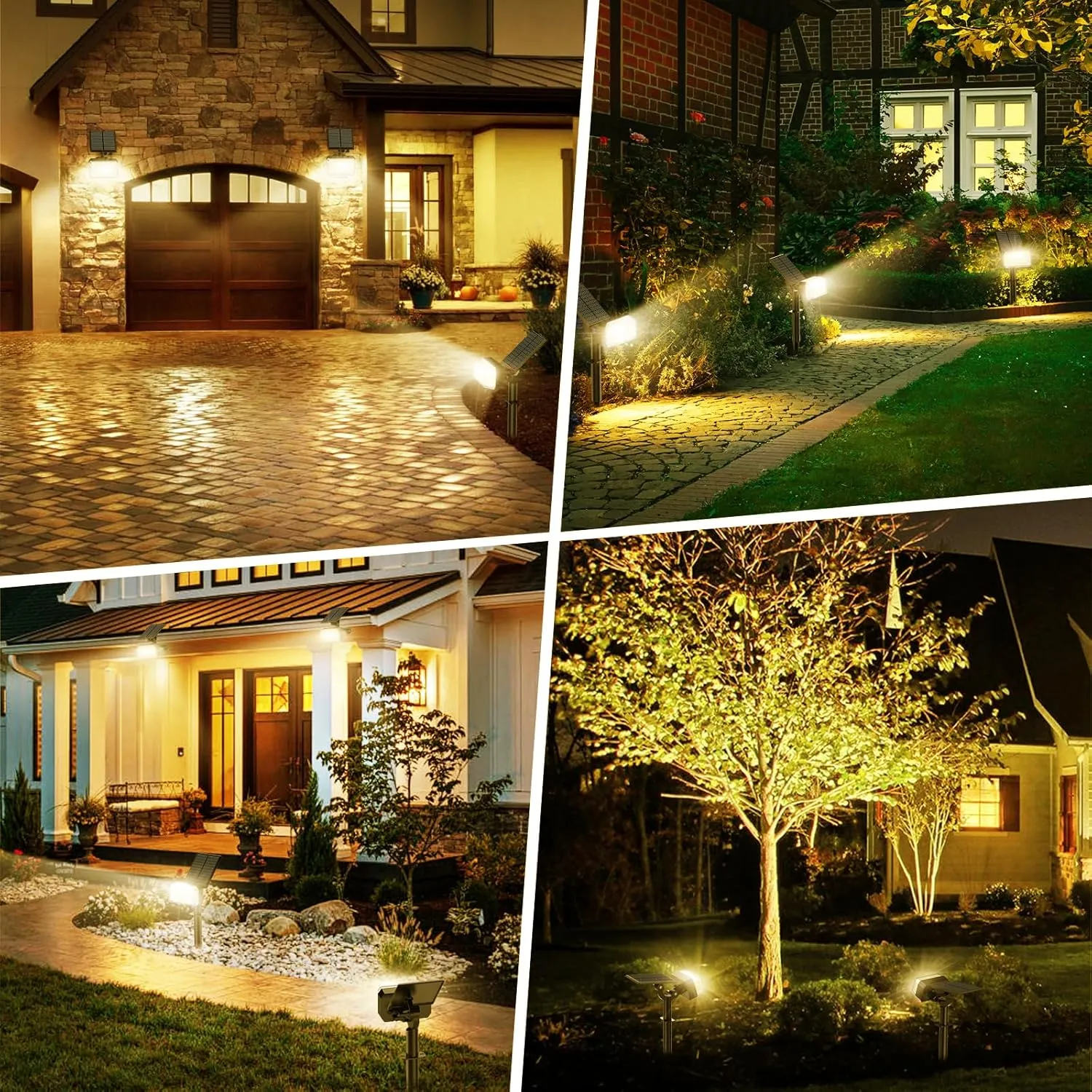Solar Spot Lights Outdoor, 102 LED Solar Garden Yard Spotlight Waterproof Landscape Flood Powered Lights with Adjustable Light & Panel, 4 Lighting Modes for Pathway Driveway, 4 Pack(Warm White)