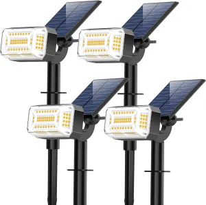 Solar Spot Lights Outdoor, 102 LED Solar Garden Yard Spotlight Waterproof Landscape Flood Powered Lights with Adjustable Light & Panel, 4 Lighting Modes for Pathway Driveway, 4 Pack(Warm White)