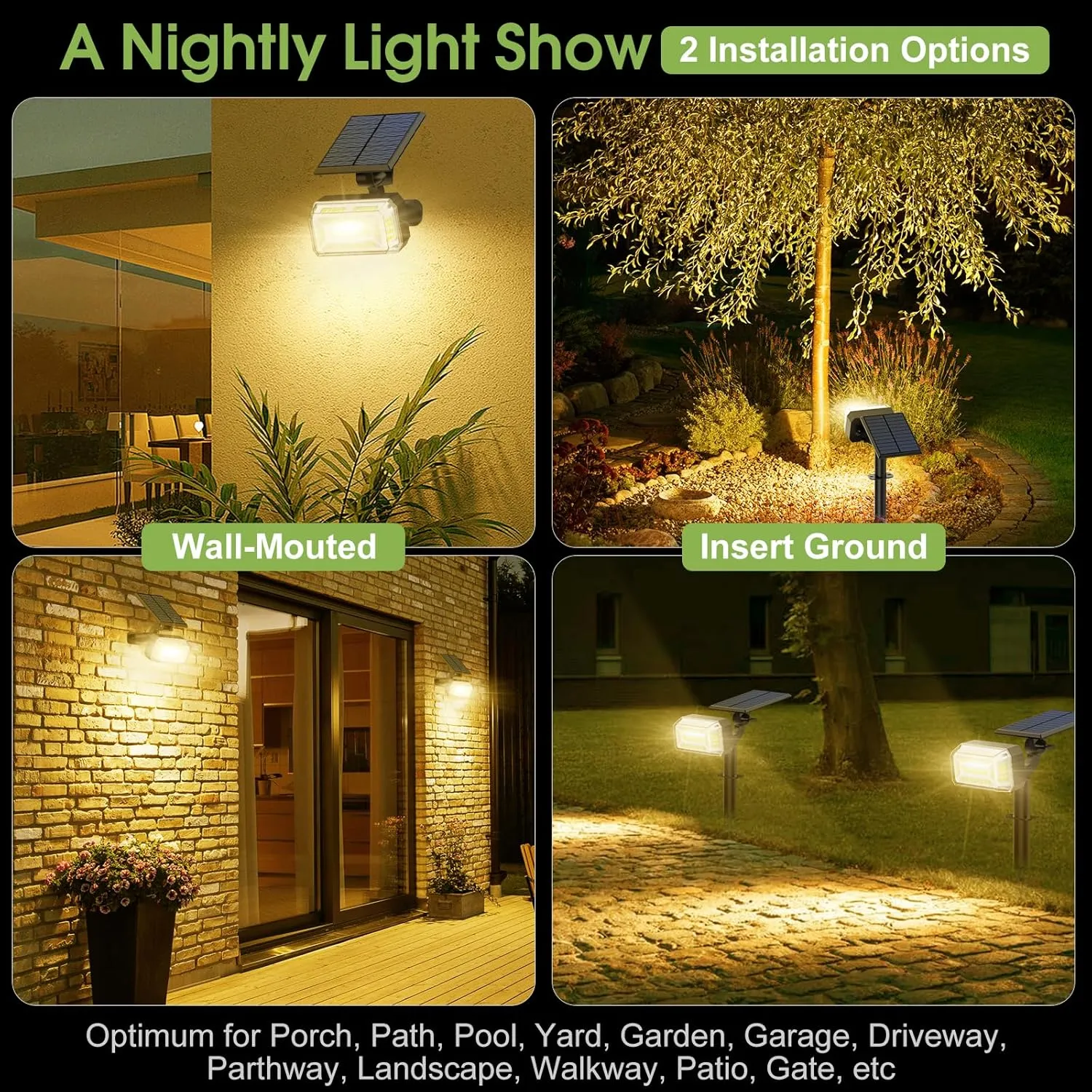 Solar Spot Lights Outdoor, 102 LED Solar Garden Yard Spotlight Waterproof Landscape Flood Powered Lights with Adjustable Light & Panel, 4 Lighting Modes for Pathway Driveway, 4 Pack(Warm White)