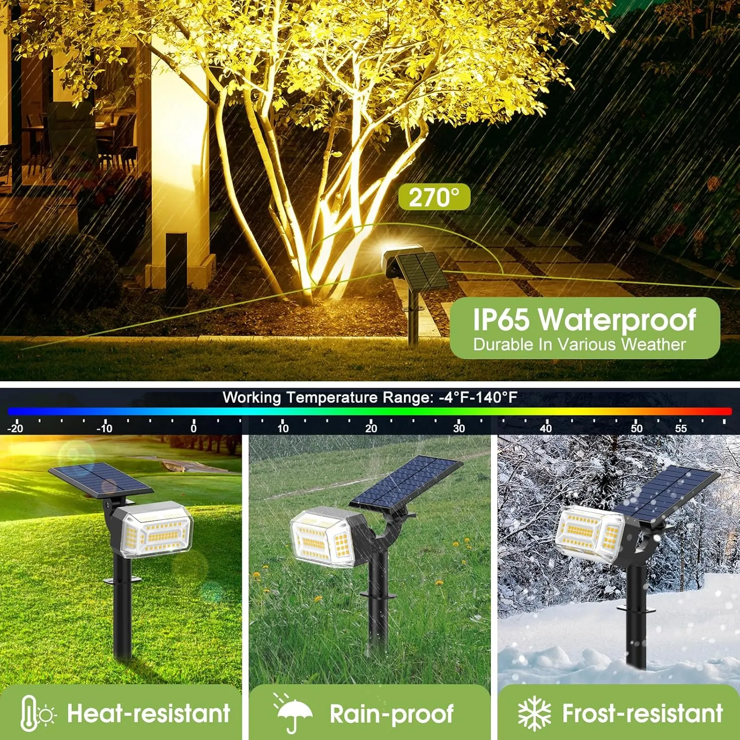 Solar Spot Lights Outdoor, 102 LED Solar Garden Yard Spotlight Waterproof Landscape Flood Powered Lights with Adjustable Light & Panel, 4 Lighting Modes for Pathway Driveway, 4 Pack(Warm White)