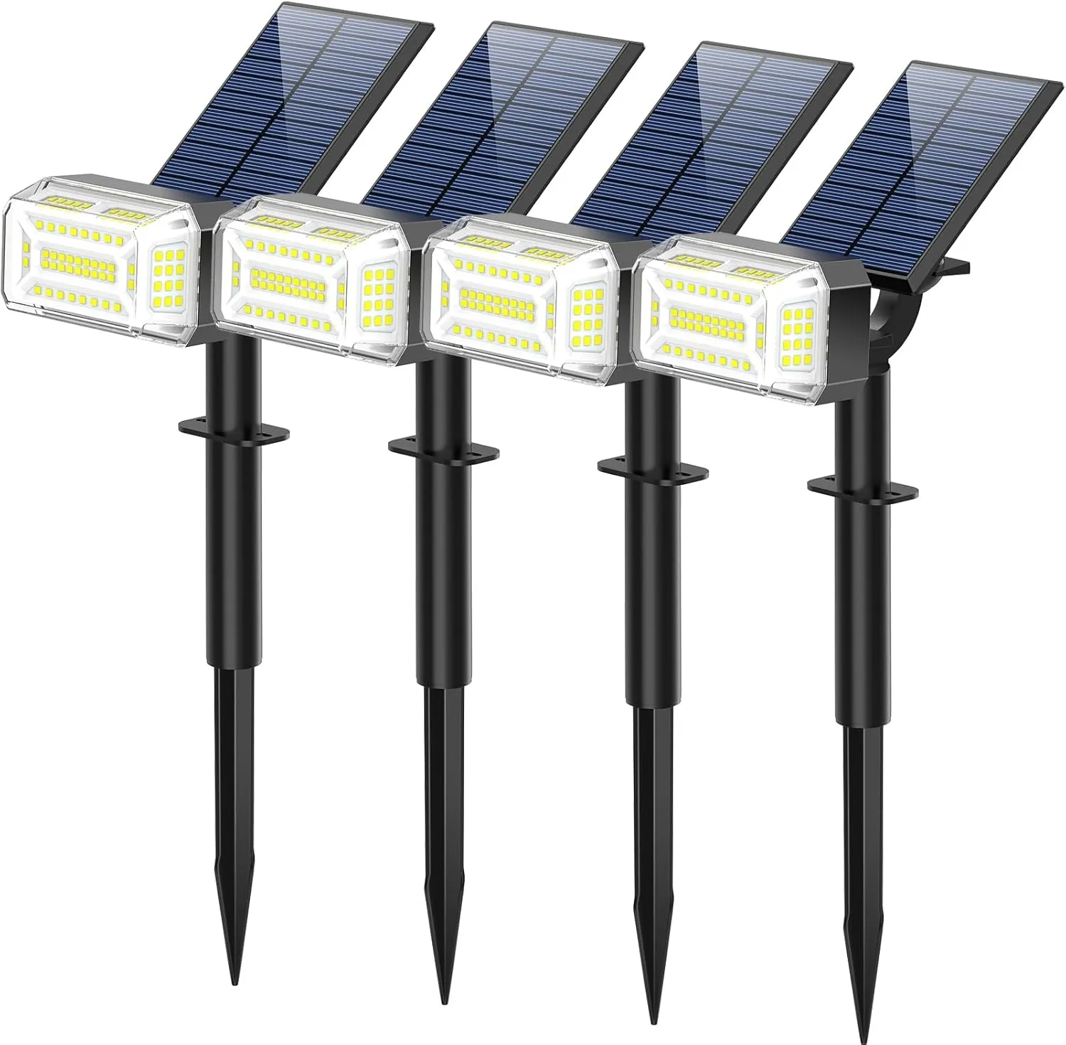 Solar Spot Lights Outdoor, 102 LED Solar Garden Yard Spotlight Waterproof Landscape Flood Powered Lights with Adjustable Light & Panel, 4 Lighting Modes for Walkway Driveway, 4 Pack(Cool White)