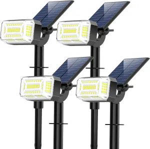 Solar Spot Lights Outdoor, 102 LED Solar Garden Yard Spotlight Waterproof Landscape Flood Powered Lights with Adjustable Light & Panel, 4 Lighting Modes for Walkway Driveway, 4 Pack(Cool White)