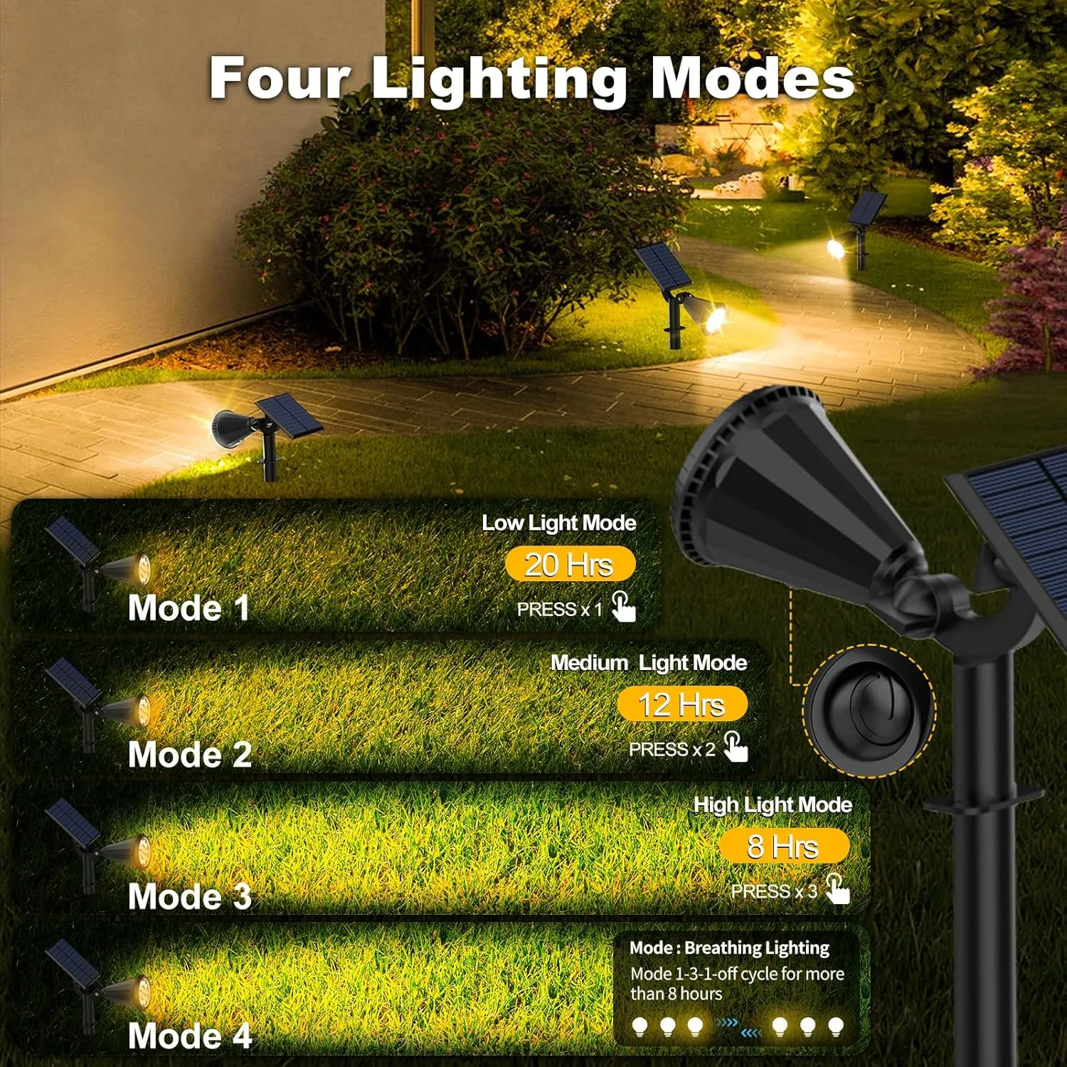 Solar Spot Lights Outdoor, 4 Modes/6 Pack Solar Spotlights Waterproof, 180° Adjustable Powered Landscape Lights, Outdoor Solar Lights for Yard Garden Pathway Flag Tree Wall Statue Warm White