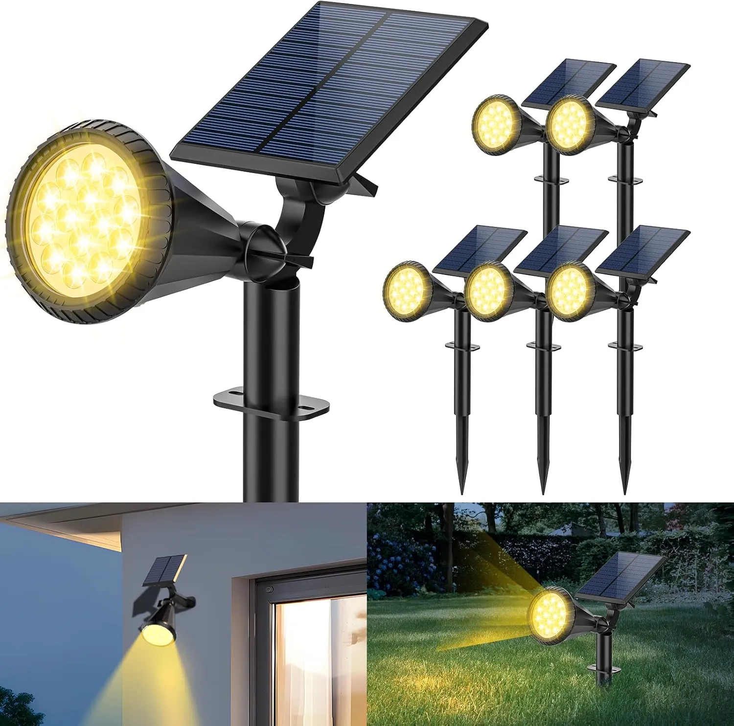 Solar Spot Lights Outdoor, 4 Modes/6 Pack Solar Spotlights Waterproof, 180° Adjustable Powered Landscape Lights, Outdoor Solar Lights for Yard Garden Pathway Flag Tree Wall Statue Warm White