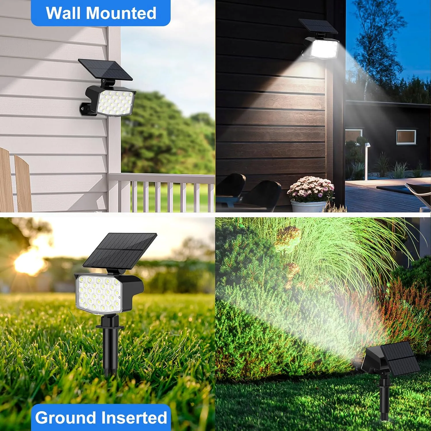 Solar Spot Lights Outdoor Waterproof Adjustable Solar Powered Landscape Lights for Yard 3 Long Time Lighting Modes Spotlights for Pathway Garden Outside Wall Pool Porch- 2 Pack, Cool White
