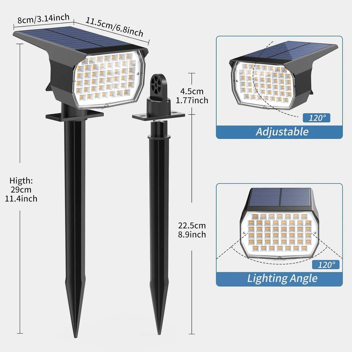 Solar Spot Lights Outdoor Waterproof IP65, 6 Pack Landscape Spotlights with 46 LEDs, 3 Modes Auto On/Off Solar Powered Flood Lights for Outside Pathway, Yard, Garden, Walkway (Cool White)