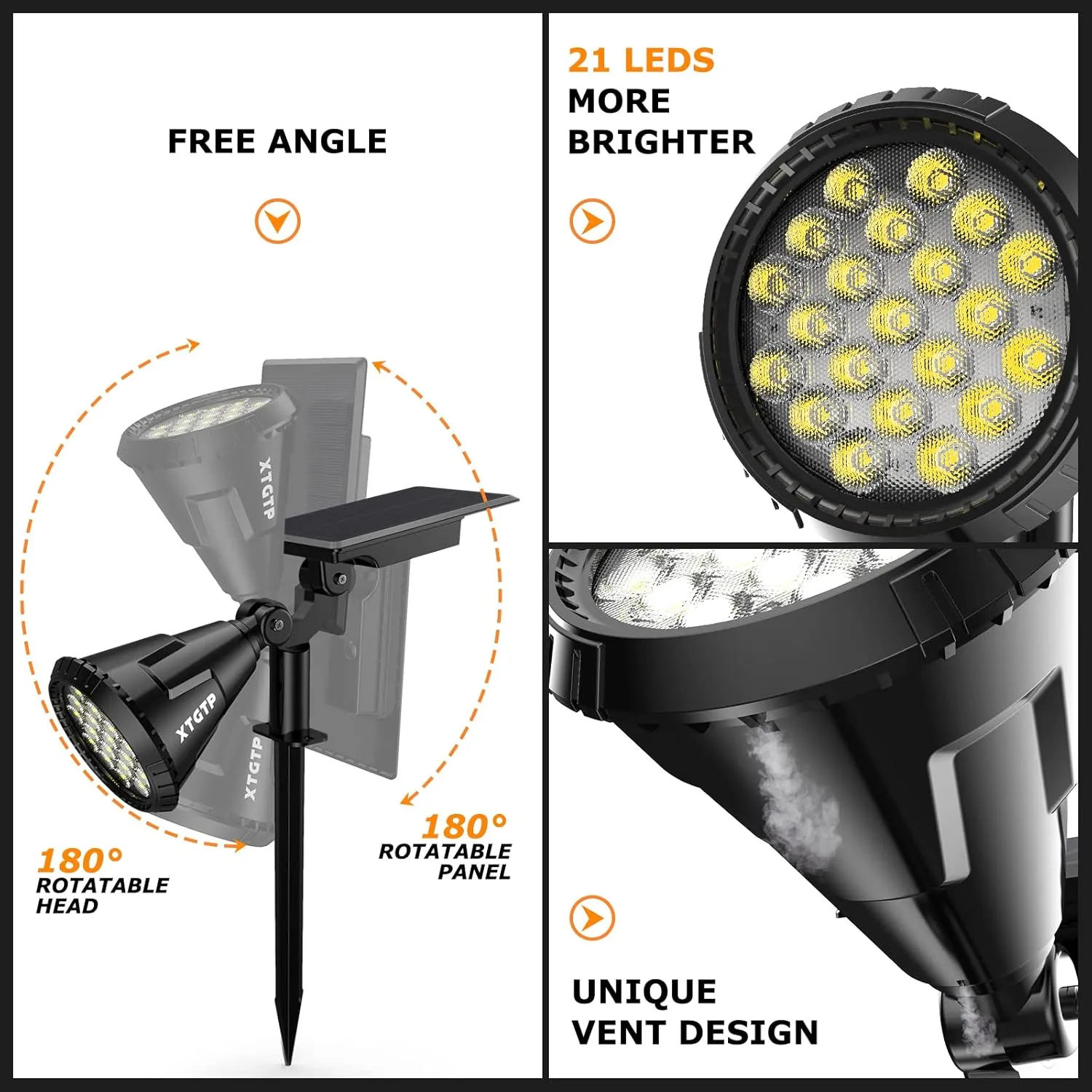 Solar Spot Lights Outdoor,21 LEDs Solar Outdoor Lights Auto On/Off with 3 Modes,IP67 Solar Yard Spotlight Landscape Lighting Garden Wall Lights,2-in-1 Solar Powered Lights,2Pack,Cool White