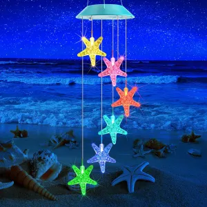 Solar Starfish Gift for Mom Grandma Girls, Colorful Solar Wind Chimes for Outside, Outdoor Decorative Mobile Lights for Garden, Yard, Patio, Window, Party, Christmas Decorations