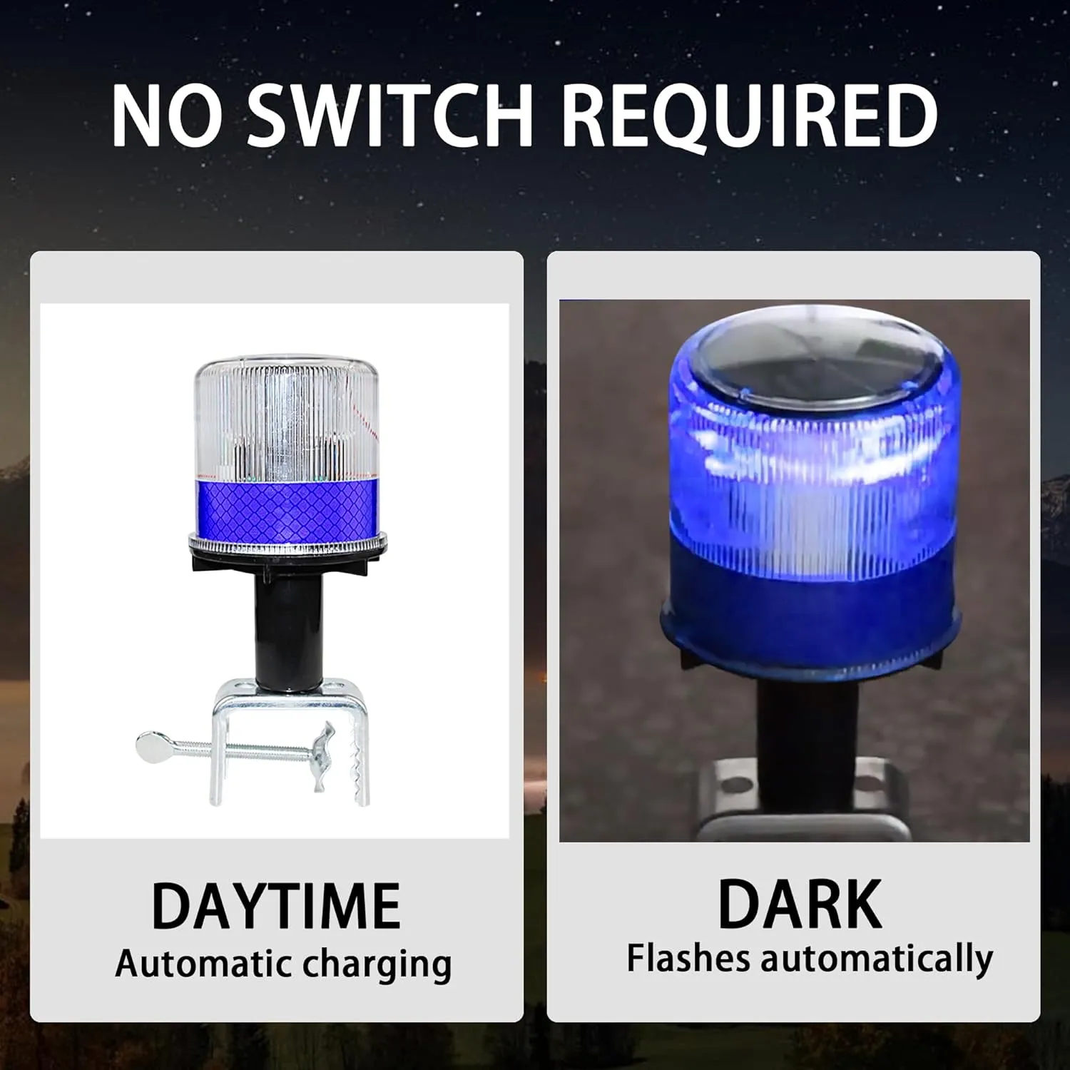 Solar Strobe Warning Light: Waterproof LED Flashing Safety Light, Bright 360 Degree Solar Emergency Strobe Warning Light, Traffic Light for Construction Safety Road Sign Dock (Blue)