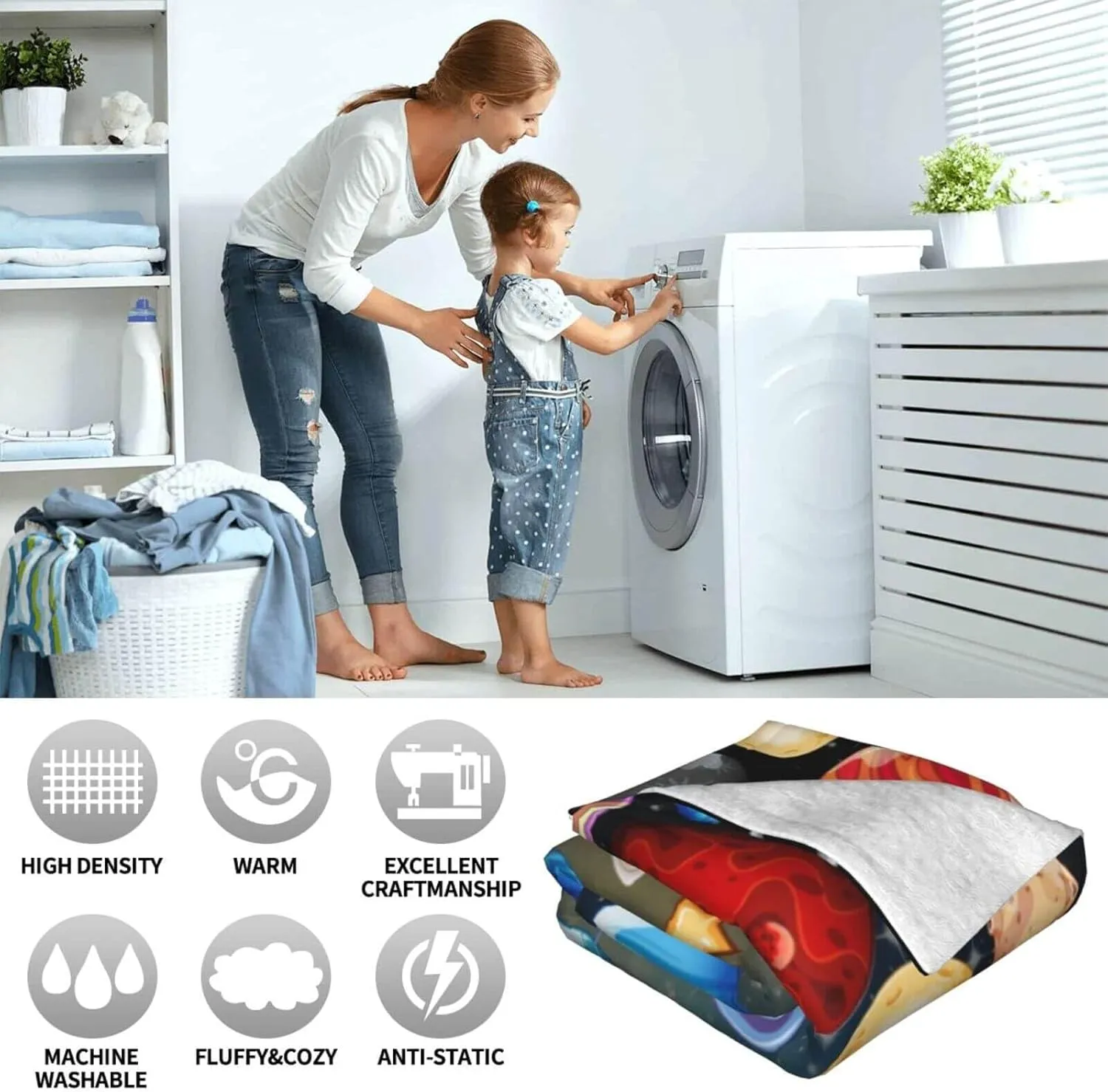 Solar System Throw Blanket, 40" x 30" Flannel Cute Planets Themed Stuffed Throw, Soft Nap Throw Blankets for Boys Girls Women Galaxy Lovers