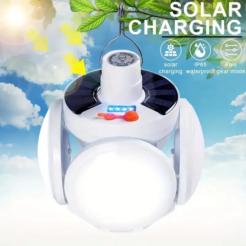 Solar USB Rechargeable LED Bulb Lights With Power Display