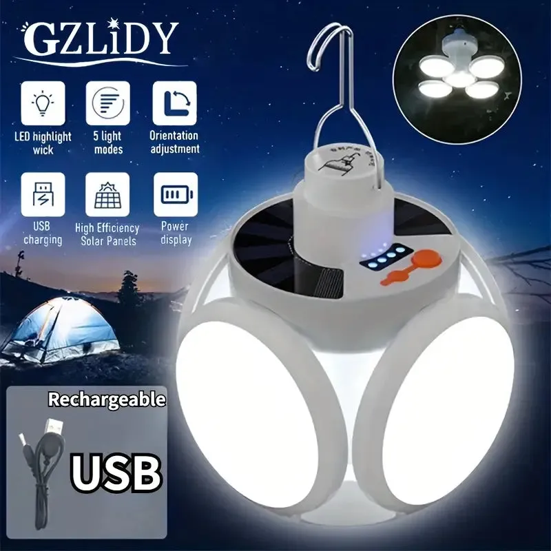 Solar USB Rechargeable LED Bulb Lights With Power Display