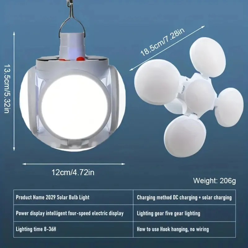 Solar USB Rechargeable LED Bulb Lights With Power Display