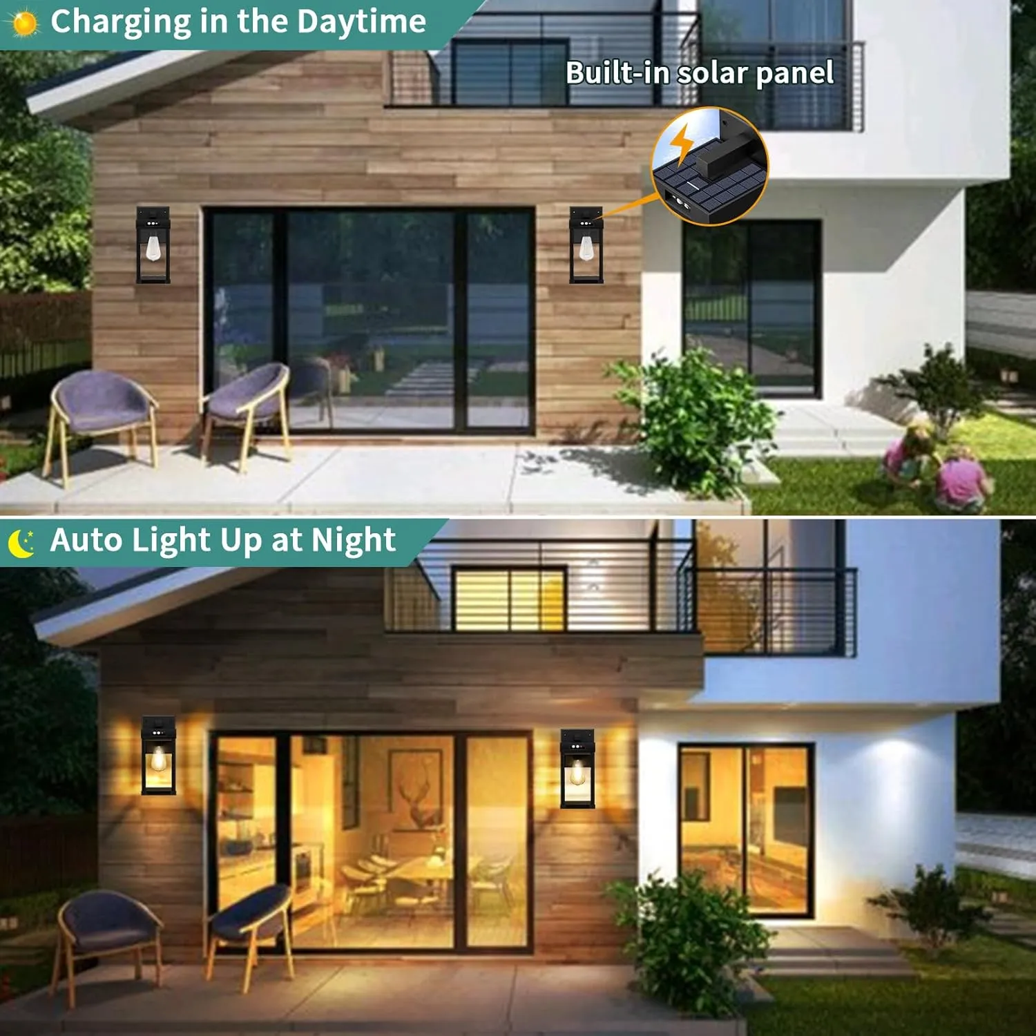Solar Wall Lights Outdoor, Solar Wall Sconce with 3 Lighting Modes & Motion Sensor, Waterproof Porch Light with Clear Panel for Garage Porch Yard Front Door 5.8 x 5.8 x 13.58 in