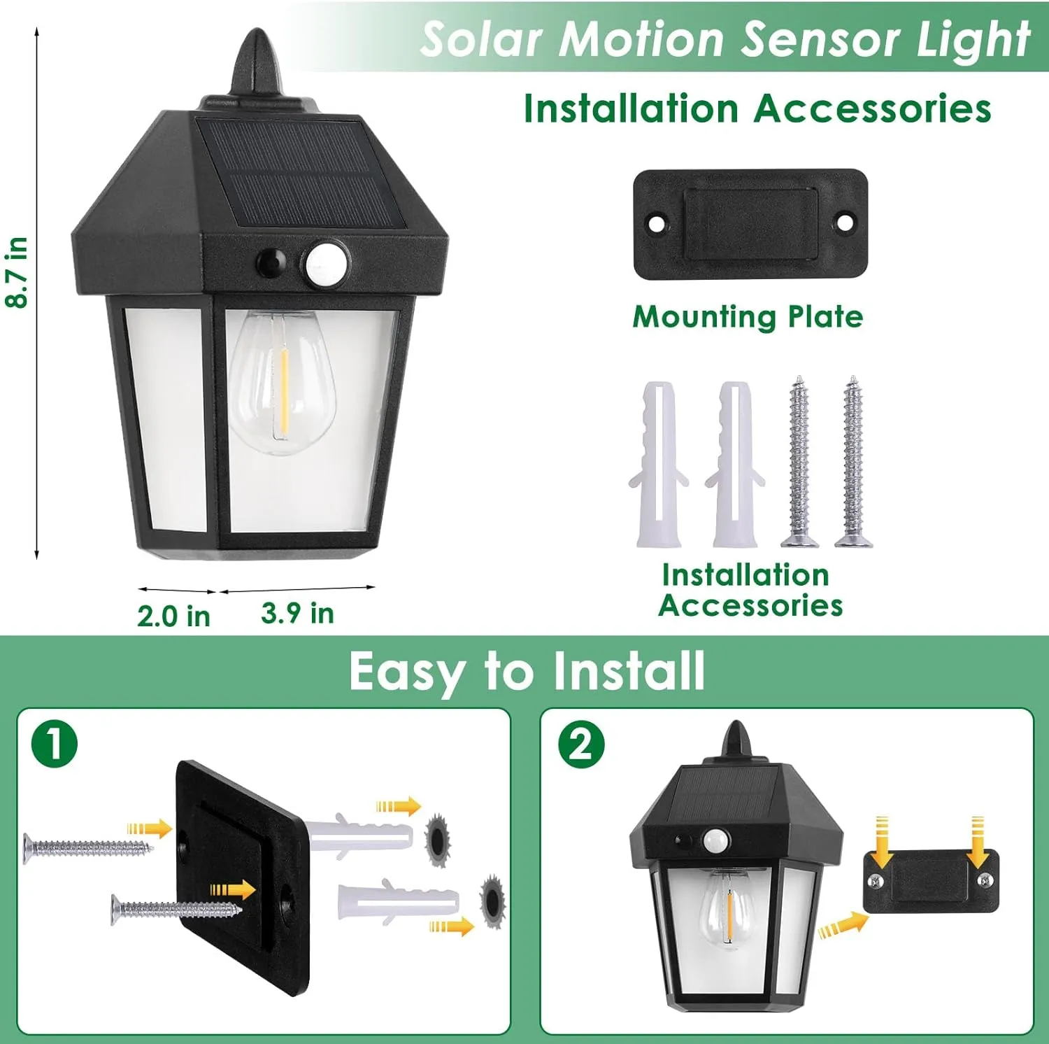 Solar Wall Lights Outdoor with 3 Modes, Dusk to Dawn Motion Sensor Solar Lights Outdoor Waterproof Patio Lights for Porch Front Door Garage Yard (4)