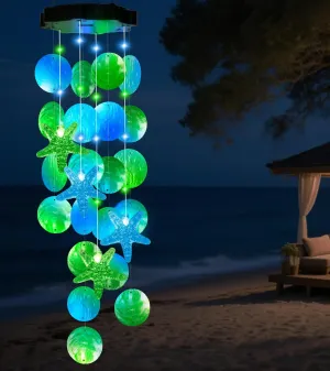 Solar Wind Chimes for Outside Garden, Handcrafted Capiz Shell Wind Chime Lights Outdoor Ocean/Beach Themed Gift for Mom Grandma Women Mother’s Day, Solar Lights Mobile Decoration for Patio Yard Garden