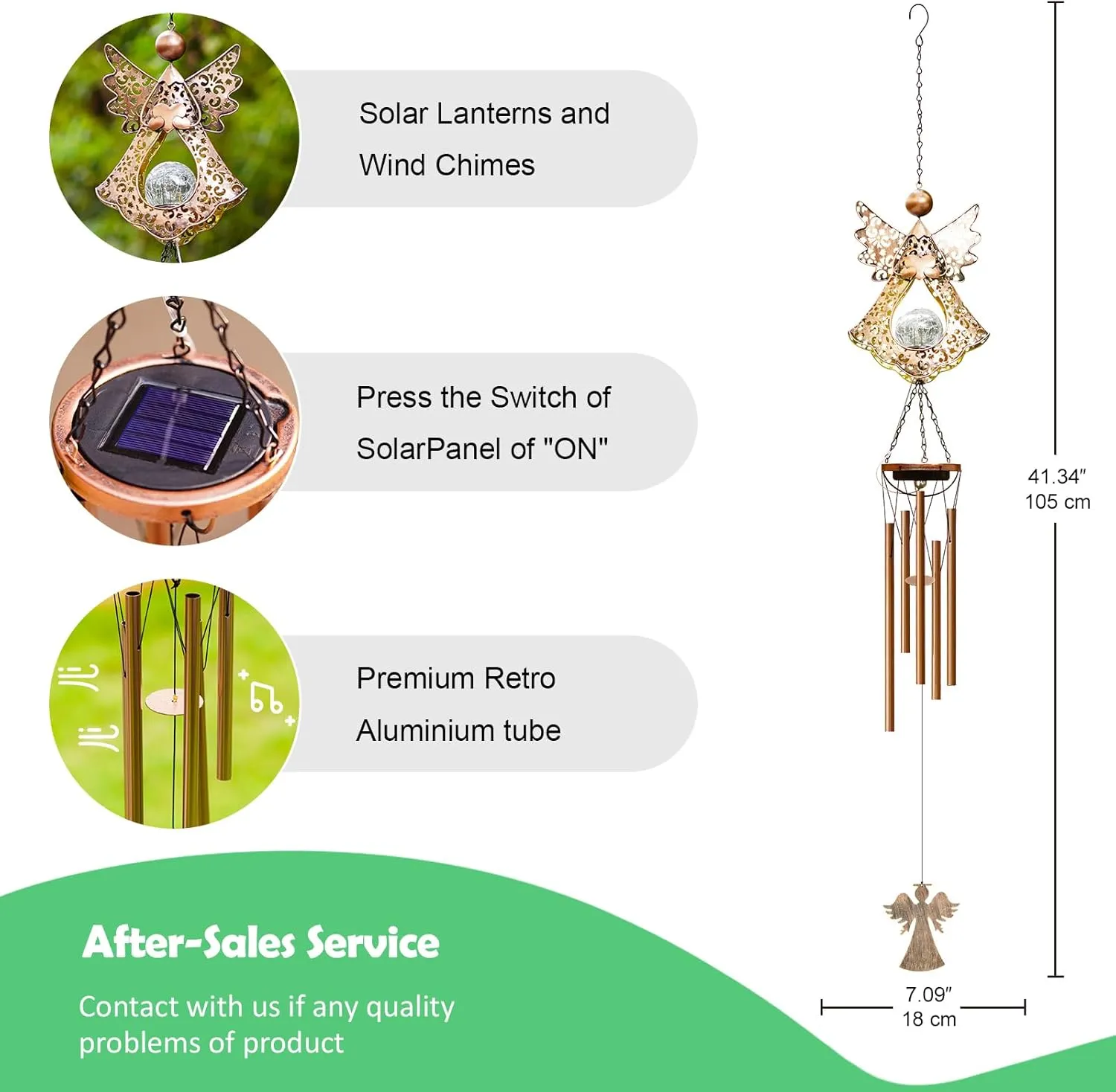 Solar Wind Chimes Outdoor Indoor Decor: Birthday Gifts for Mom Grandma - Outside Lights for Garden Yard Patio Porch (Angel)