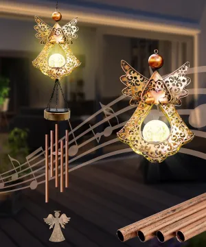 Solar Wind Chimes Outdoor Indoor Decor: Birthday Gifts for Mom Grandma - Outside Lights for Garden Yard Patio Porch (Angel)