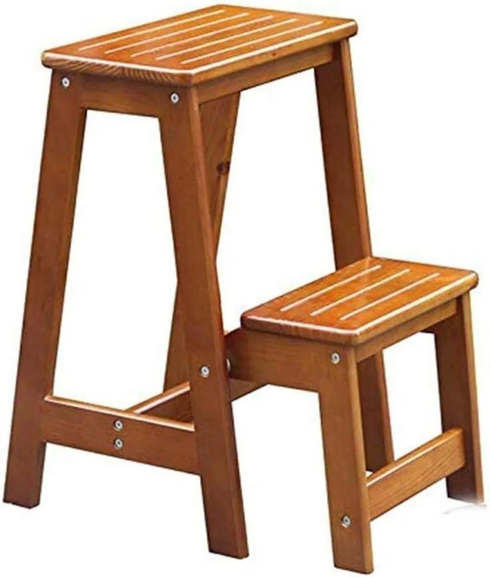 Solid Wood Folding Step Ladder Stool for Indoor Use Dual Use Climbing Stool and Shoe Bench