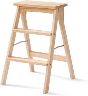 Solid Wood Ladder Stool Kitchen high Stool Folding Stair Stool Multifunctional bar Stool 3 Step Pedal Ladder (Color : B)
