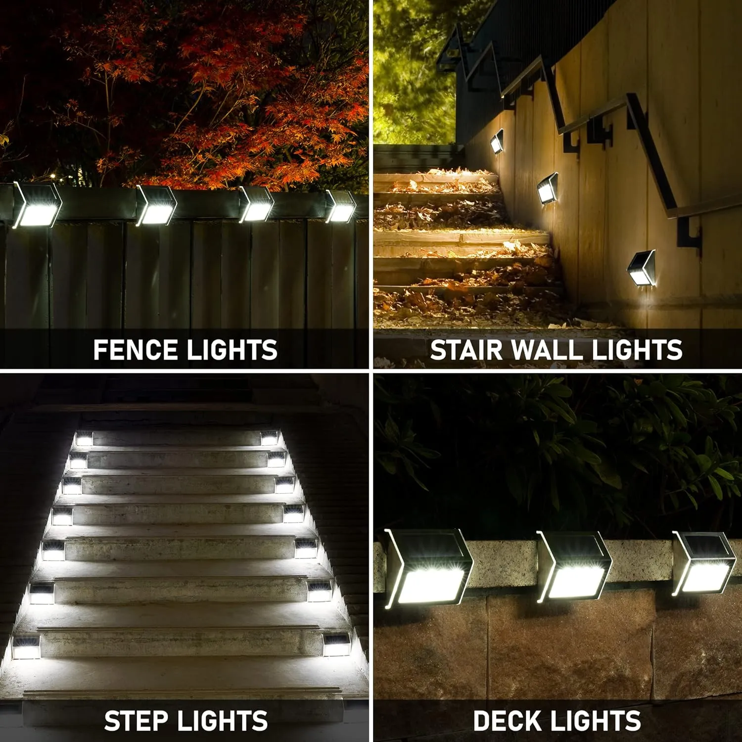 SOLPEX Solar Fence Lights, 12 Pack Solar Powered Deck Lights Outdoor Waterproof,4 LEDs Solar Step Lighting for Stair Stairway Patio Porch Pathway Walkway Garden (Cold White)