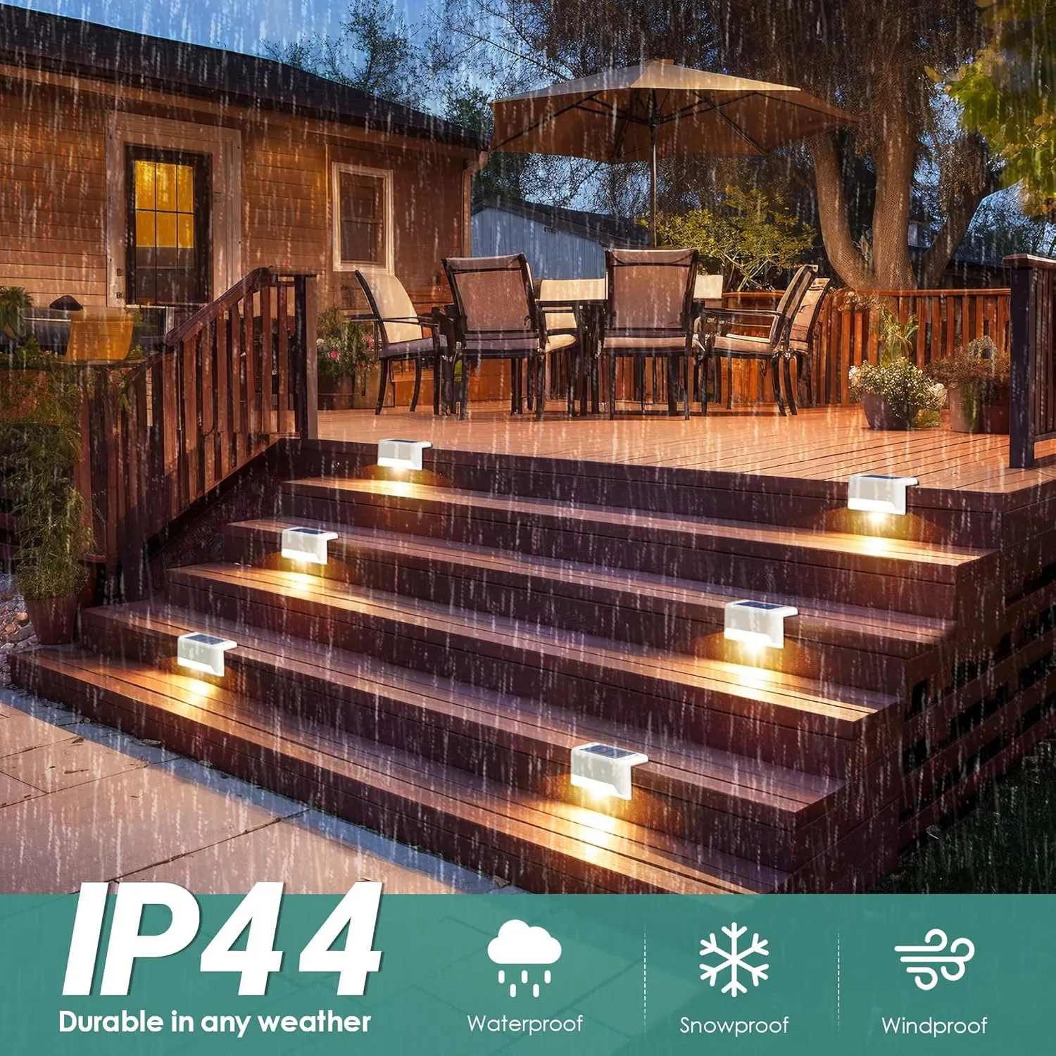SOLPEX Solar Step Lights Outdoor, 12 Pack Warm White LED Deck Lights for Stair, Balcony, Railing, Front Porch, Yard, Garden and Patio Decor