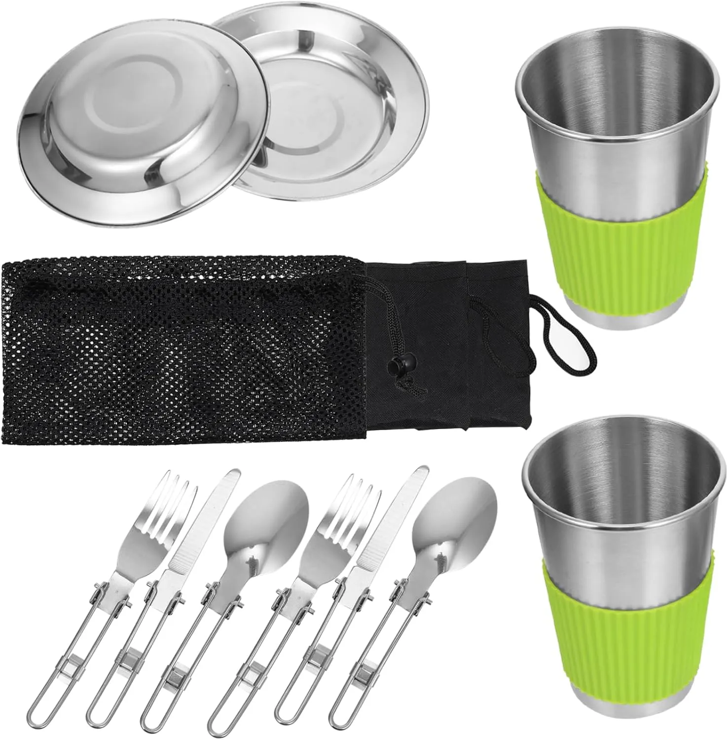 Sosoport 1 Set Stainless Steel Camping Tableware Set Portable Utensil Kit for Outdoor Picnics Corrosion Cutlery Easy to Clean Durable Kitchen Essentials