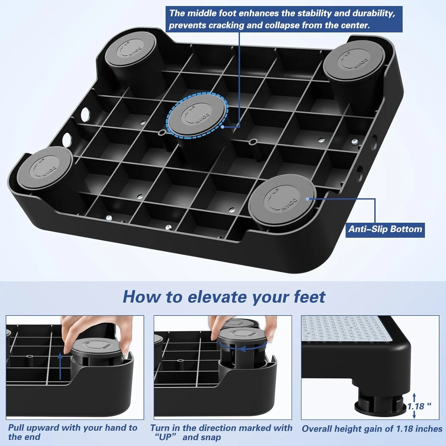SOYO Mobility One Step Stool, Heavy Duty Indoor Outdoor Non-Slip Small Step Platform Assistive Device for Adult Elderly, Standing Support and Step Riser for Car, Bed, Door, Stair, Bathroom, Black-Gray