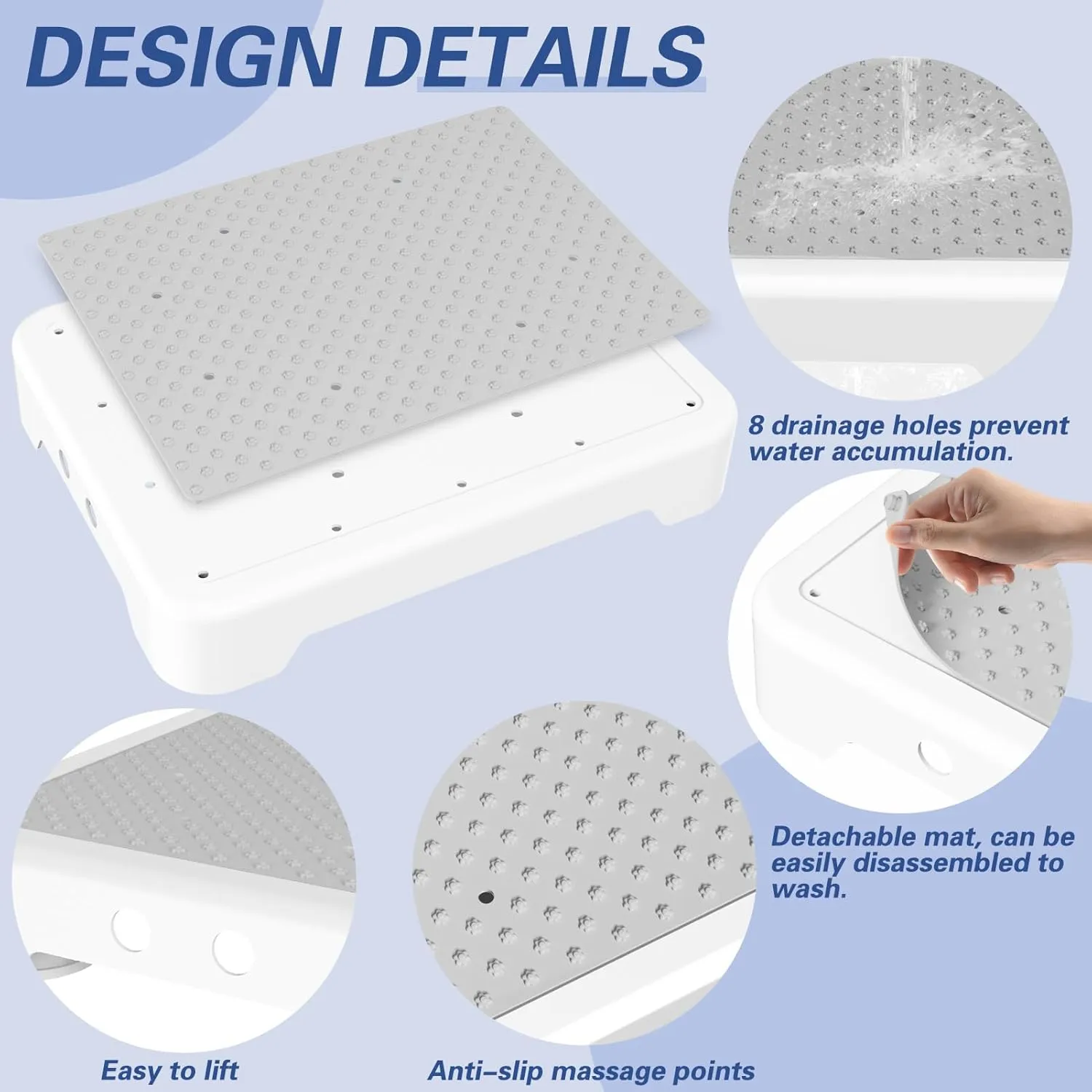 SOYO Mobility One Step Stool, Heavy Duty Indoor Outdoor Non-Slip Small Step Platform Assistive Device for Adult Elderly, Standing Support and Step Riser for Car, Bed, Door, Stair, Bathroom, White-Gray