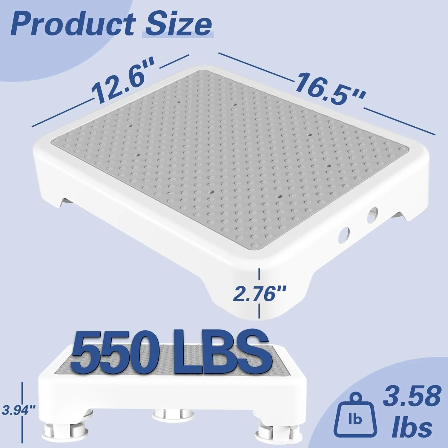 SOYO Mobility One Step Stool, Heavy Duty Indoor Outdoor Non-Slip Small Step Platform Assistive Device for Adult Elderly, Standing Support and Step Riser for Car, Bed, Door, Stair, Bathroom, White-Gray
