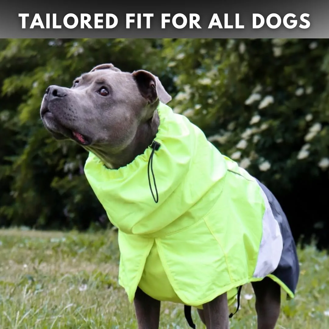Spark Paws Dog Raincoat, Waterproof Windproof Rain Jacket, for Small Medium Large Extra Large Dogs, Reflective Breathable Full-Body Coverage Dry Suit - Neon White Navy Blue, 2XL