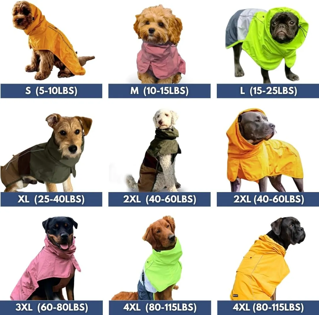 Spark Paws Dog Raincoat, Waterproof Windproof Rain Jacket, for Small Medium Large Extra Large Dogs, Reflective Breathable Full-Body Coverage Dry Suit - Neon White Navy Blue, 2XL
