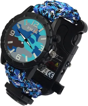 Sports Wrist Watch - Rechargeable Men's Multifunction Outdoor Survival Bracelet Emergency Wristband First Aid Tools with Paracord Multi-Lights Compass Whistle Thermometer