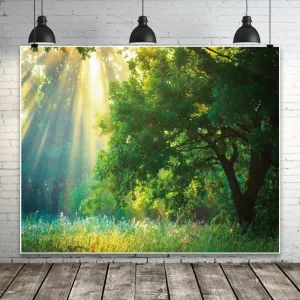 Spring Green Forest Backdrop 10x8ft Sunlight Grassland Nature Camping Themed Photography Background for Baby Shower Birthday Party Decor Banner Photo Studio Props