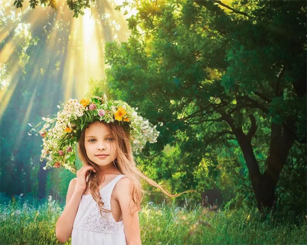 Spring Green Forest Backdrop 10x8ft Sunlight Grassland Nature Camping Themed Photography Background for Baby Shower Birthday Party Decor Banner Photo Studio Props