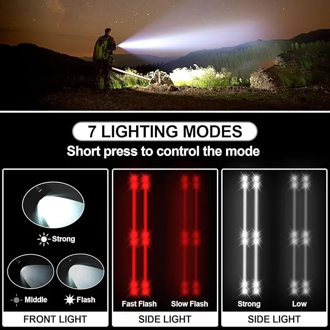 Spurtar Solar Powered Flashlight 2 Packs 2000mah USB Rechargeable Tactical Torch, Emergency Flashlights with Car Hammer Seat Belt Cutter Compass & Magnet 7 Modes, Emergency Car Kit