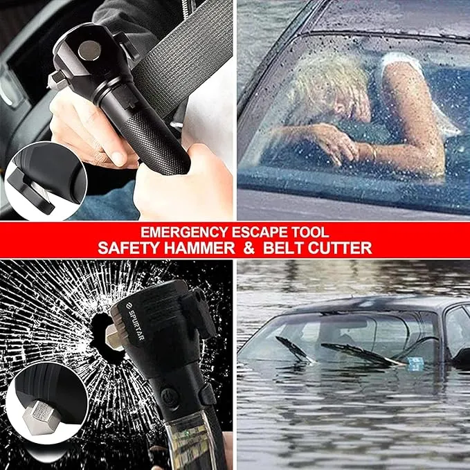 Spurtar Solar Powered Flashlight 2 Packs 2000mah USB Rechargeable Tactical Torch, Emergency Flashlights with Car Hammer Seat Belt Cutter Compass & Magnet 7 Modes, Emergency Car Kit