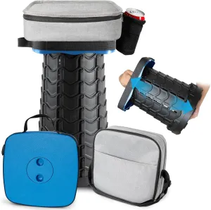Square Collapsible Stool with 3-in-1 Carry Bag, Adjustable Retractable Portable Seat - Max Load 360lbs, Foldable Stool with Cushion & Beverage Holder, Camping Seat for Fishing Hiking(Blue)