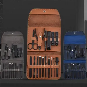 Stainless Steel 14-Piece Manicure Pedicure Set – Nail Clippers, Cuticle Clippers & Travel Kit with Leather Case for Men & Women (Black)