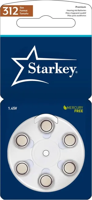 Starkey Size 312 Premium Hearing Aid Batteries 60 Pack - Long Easy Tab - Mercury-Free - Zinc Air Technology - Made in USA - Plus Keychain Battery Case (180)