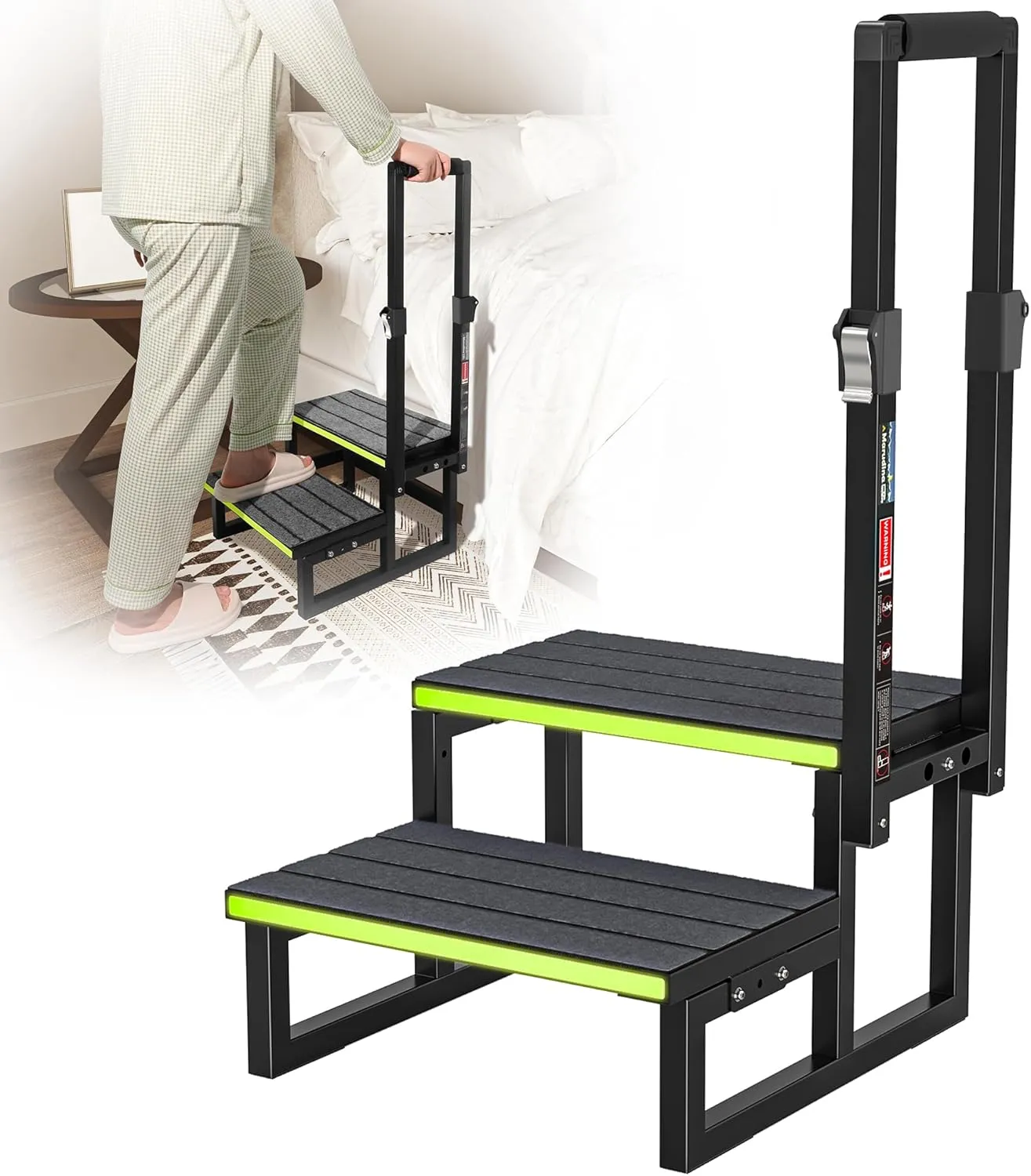 Step Stool with Adjustable Handrail (26"to 40") Aluminium 2-Step Stool w/Step Cover, 350 lb Weight Capacity, Sturdy and Safe for Seniors, Adults, Economy Universal Mobile Home Steps