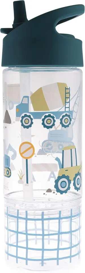 Stephen Joseph, Kids Sip and Snack Water Bottle, 12 oz Tritan BPA Free, Drink and Snack Water Bottle for Girls & Boys, Back to School Water Bottle, Construction