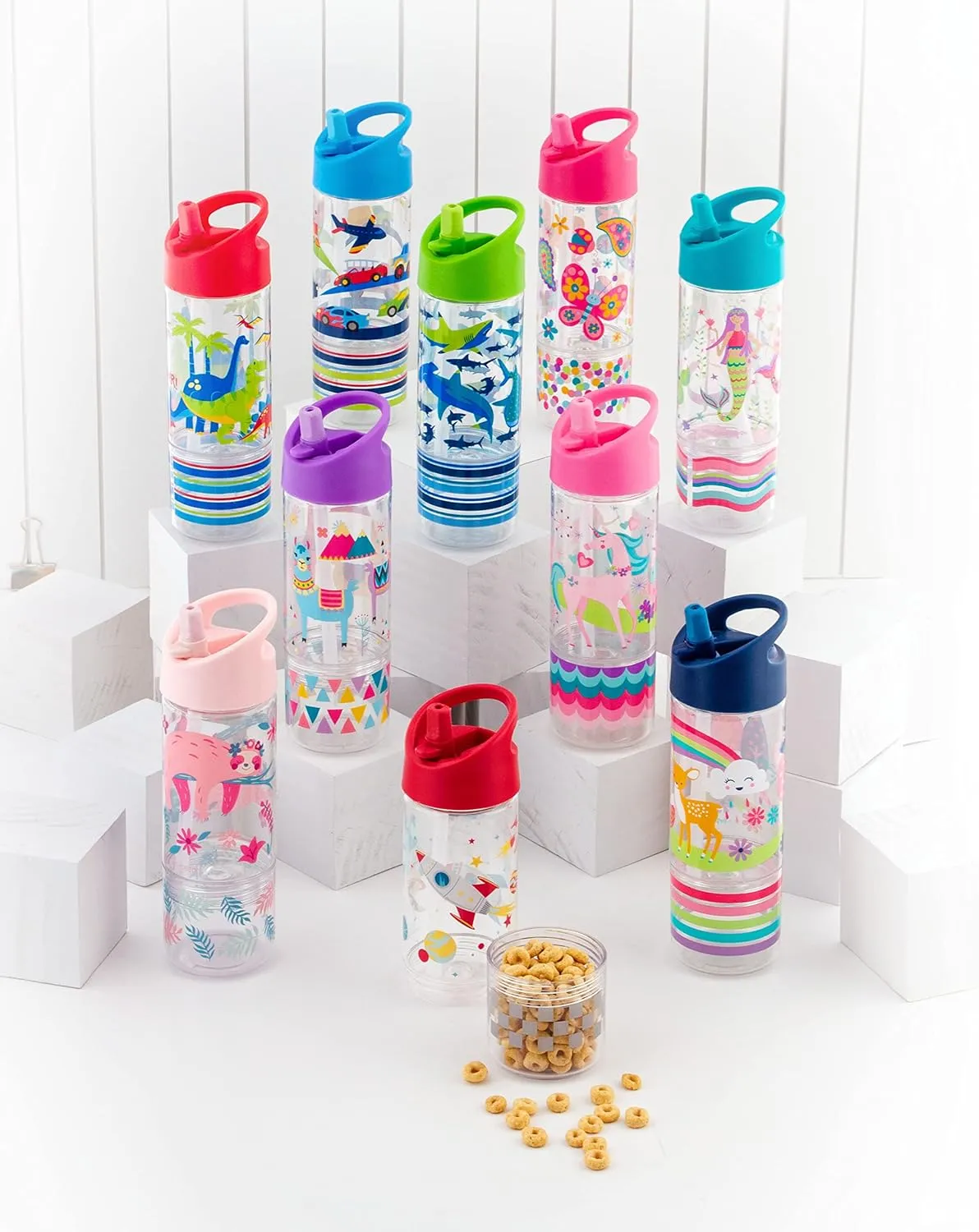 Stephen Joseph, Kids Sip and Snack Water Bottle, 12 oz Tritan BPA Free, Drink and Snack Water Bottle for Girls & Boys, Back to School Water Bottle, Construction