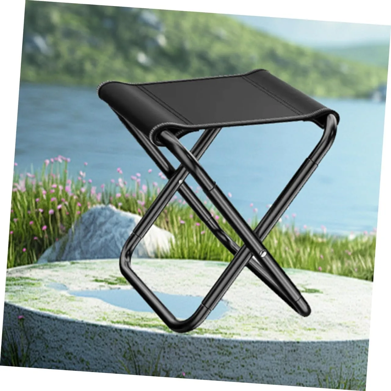 STOBAZA Portable Folding Stool Outdoor Chairs Chairs Portable Folding Stool Camping Supplies Canvas Black