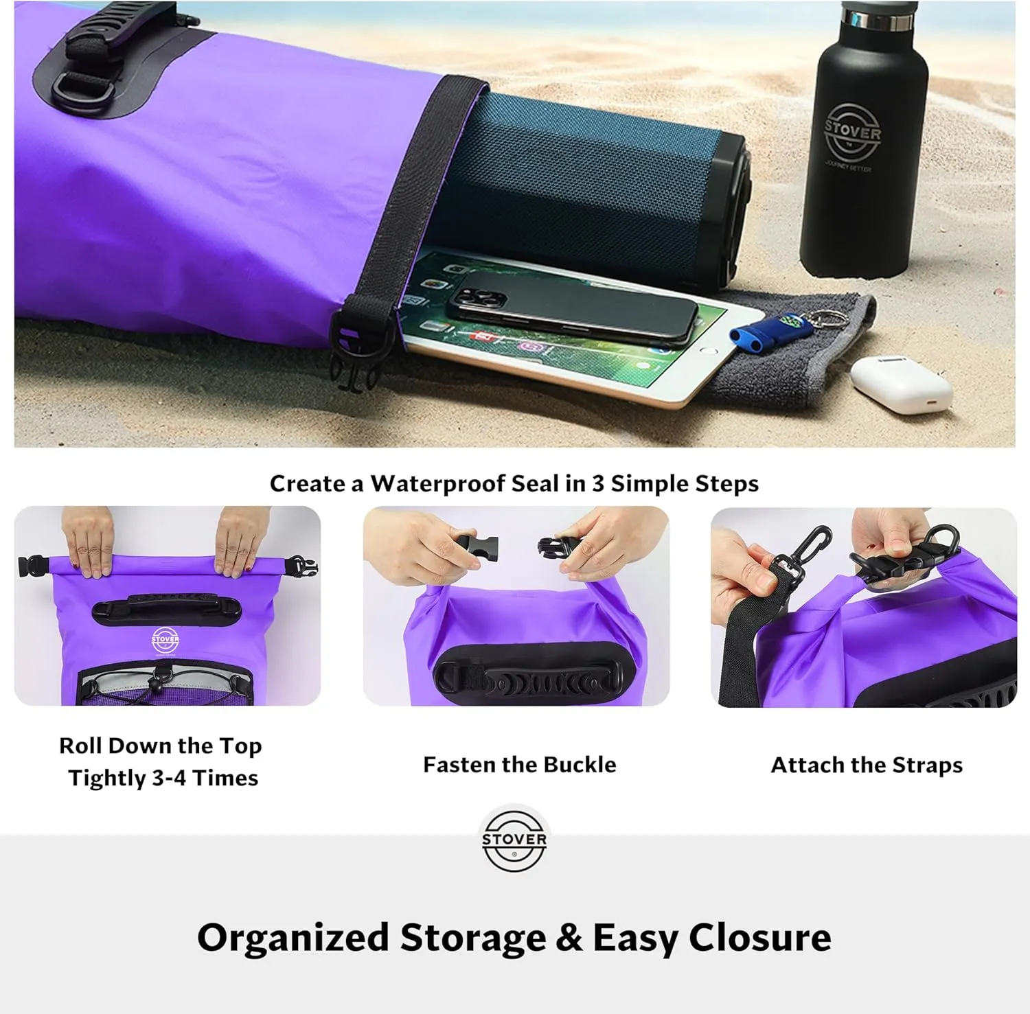 STOVER 5/10/25/30/40/55L Waterproof Backpack- Floating Dry Bag for Kayaking, Travel, Beach, Hiking, & Camping, Men/Women