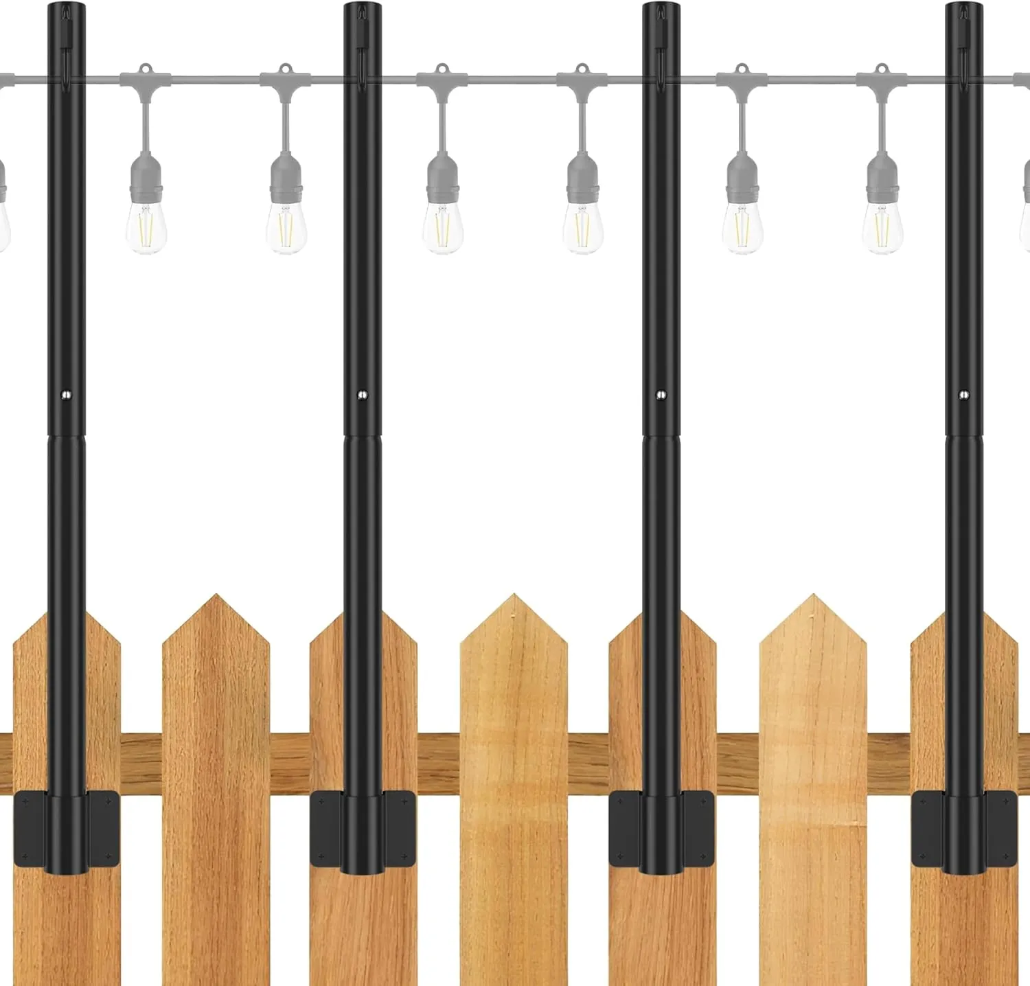 Suchtale 4 Pack 2.8 FT String Light Poles, Suspension Outdoor Fence Post Lights with Clip and Bracket, Outside String Lights Hanging, Wall Mounting Stand for Patio Garden Backyard Wedding Party, Black